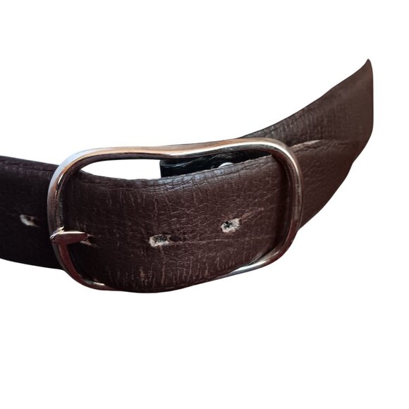 Vintage Men's Belt 40 1970's Reversible Black & Brown Leather Chrome Buckle USA - Picture 2 of 5
